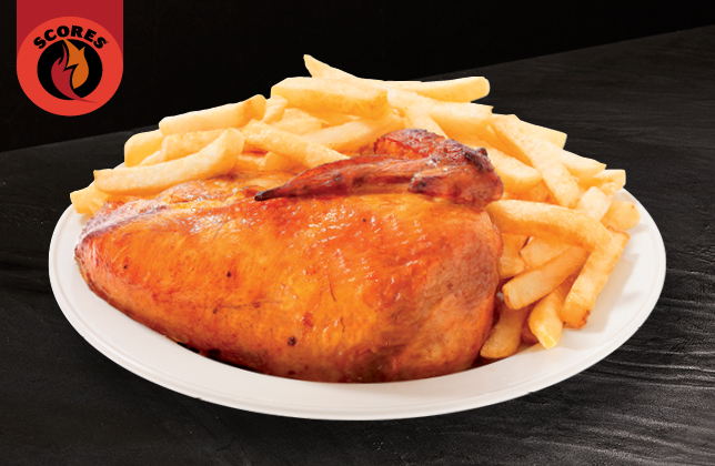 Quarter rotisserie chicken breast seasoned with Scores spices
