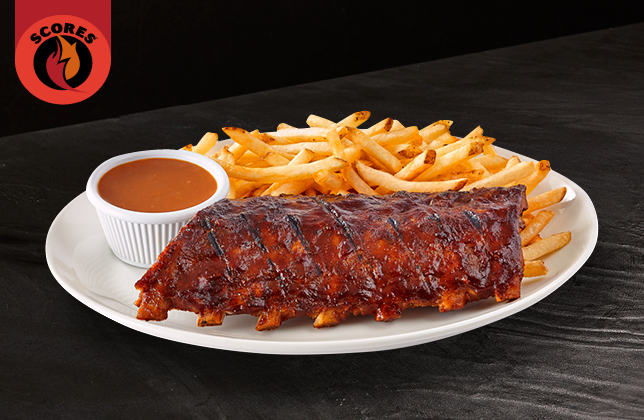 Half chicken with tender BBQ back ribs, coleslaw and a choice of side