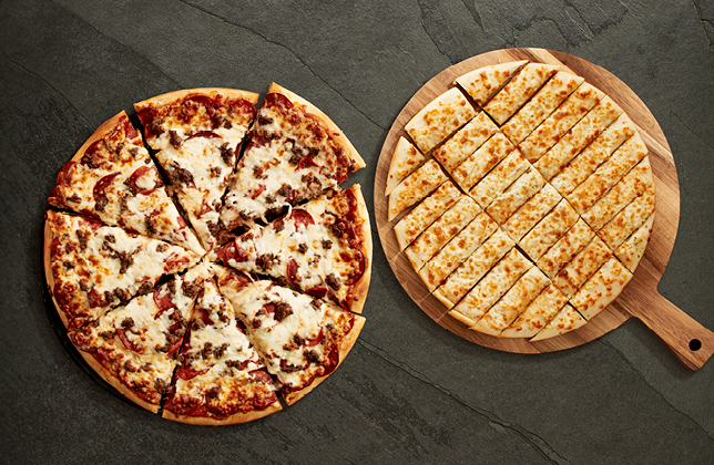 15-inch three-topping pizza with 12-inch garlic cheese fingers